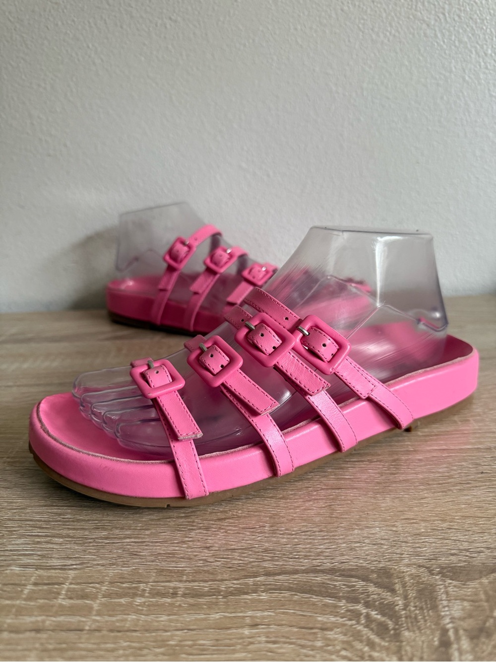 Charlotte Stone Pink Buckled Slide Sandals